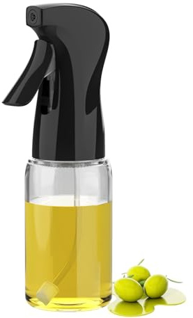 GRIFEMA Ölsprüher Glas 200ml - Gezielter Strahl statt Nebel für Heißluftfritteuse & Grill, 1g Dosierer, Tropffreie Glasflasche, Spülmaschinenfest, GE2003B