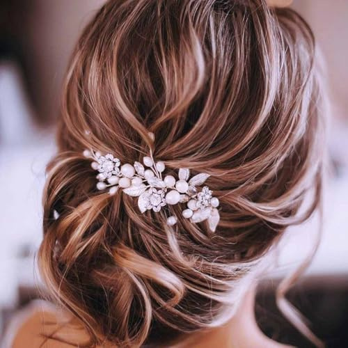Unicra Blumen Hochzeitshaarschmuck Blatt-Brauthaarschmuck Strass Haarschmuck für Frauen und Bräute