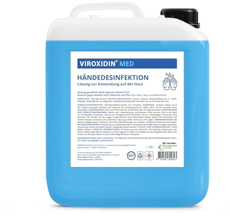 Viroxidin Med Desinfektionsmittel für Hände 10l - VERGLEICHSSIEGER - Handdesinfektionsmittel gegen Bakterien, Viren & Pilze für Hygienische Handdesinfektion - Begrenzt Viruzid PLUS gem. EN 14776