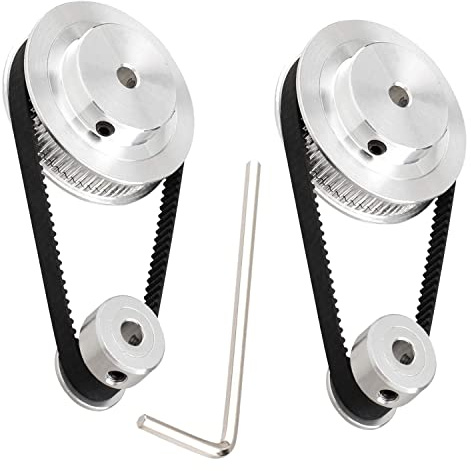 TUZUK 2-teiliges Set GT2 Synchronrad 20 und 60 Zähne, 5 mm Bohrung, Aluminium-Zahnriemenscheibe mit 2 Stück Länge, 200 mm Breite, 6 mm Riemen (20-60T-5B-6)