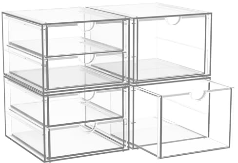 StowBin Schreibtisch Organizer mit 6-Schubladen, Acryl Schubladenbox | 4 Stücke Schubladen Organizer, Durchsichtige Desk Organizer Schublade für Bürobedarf , Kosmetik Schmuck