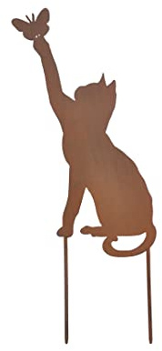RHHGOPM 通用 Rostiges Katze Gartenstecker- Höhe 41cm tolle gartendeko aus Rost-Metall, deko rostoptik, Rostfiguren Tiere, Metall Rost Gartendeko Edelrost rostiger Beetstecker