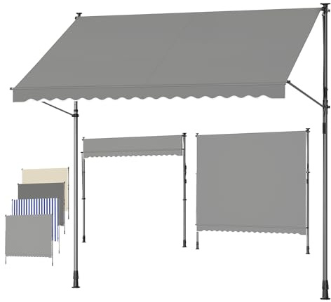 SONGMICS Klemmmarkise, Balkonmarkise, höhenverstellbar, mit Handkurbel, Sonnenschutz, für Balkon, Terrasse, Garten, 300 x 120 cm, grau GSA302G01