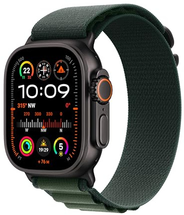 Apple Watch Ultra 2 (GPS + Cellular 49 mm) Smartwatch, Sportuhr mit Titangehäuse in Schwarz und Alpine Loop in Dunkelgrün (Large). Fitnesstracker, präzises GPS, Actiontaste, CO₂ neutral
