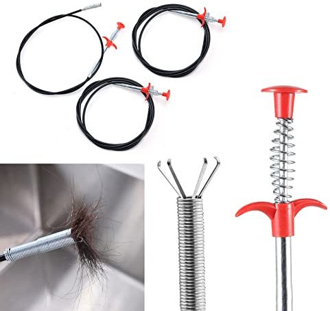 AIMEKE 3 Stück Krallengreifer Flexibel Greifkralle Greifzange Greifer Rohrreinigungsspirale Abflussreiniger für Küche Bad Waschbecken (90cm/200cm/300cm)