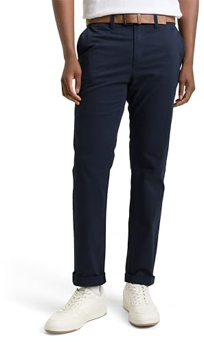 TOM TAILOR Denim Herren 1008253 Slim Fit Chino Hose Mit Gürtel, 10668 - Sky Captain Blue, 34W / 32L EU
