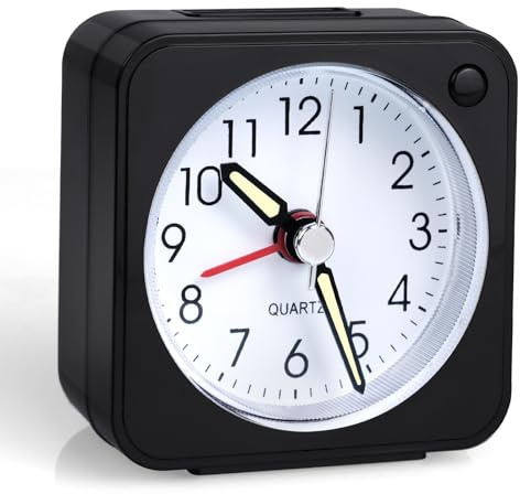 Vicloon Analoger Mini Wecker, Analog Wecker mit Nachtlicht, Schlummerfunktion,geräuschlos,Tragbarer Wecker für Schlafzimmer Wohnbereich Büro Reisen - Schwarz