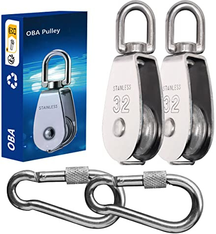 OBA Umlenkrollen, 2 Stück Umlenkrolle Stahlseil Tragkraft 250kg, Fitness Umlenkrolle Edelstahl für Seile Stahlseil, mit 2 Karabiner