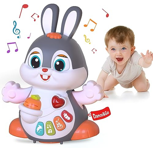 Yerloa Musik Spielzeug ab 1 Jahr, Kaninchen krabbelspielzeug mit Musik und Licht ab 6 7 8 9 10 12 Monate, Interaktives Lernspielzeug für Babys Mädchen & Jungen ab 1 Jahr