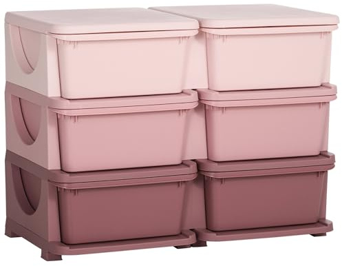 HOMCOM Schubladenschrank für Kinder mit Stauraum Aufbewahrungsboxen Spielzeug-Organizer Spielzeugkiste sechs Ebenen für Kinderzimmer 3-6 Jahre Kindermöbel Rosa 75 x 37 x 56,5 cm