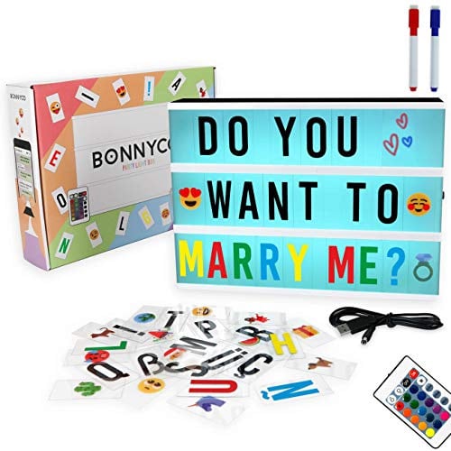 BONNYCO Light Box mit Farbwechsel, 400 Buchstaben, Emojis, 2 Stifte, USB, Ä Ö Ü ß Enthalten. Led Lichtkasten Buchstaben 16 Farben mit Programme, Led Leuchtkasten Schlafzimmer Wohnzimmer Deko Geschenk