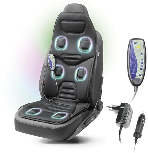 WALSER Massage Sitzauflage Auto Relax Drive, PKW Massagesitzauflage, Massagesitzauflage mit 5 Massage Programmen, Rückenmassagegerät Auto, Massageauflage für den Rücken, Massagegerät Autositz
