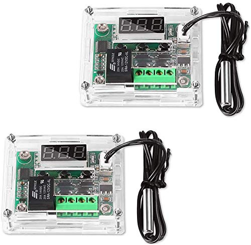 Greluma 2 STK W1209 LED Digital Thermostat Controller Temperatur Temp Steuerschalter Modul Bord 12 V DC -50~110°C mit Wasserdichten Sensor Sonde (Rot LED + Acrylgehäuse)