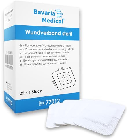 25 Stück Wundpflaster steril 7x5 - steriler Wundverband Pflaster sensitiv - Wundauflage nicht haftend 4x3 cm - Saugstark & Hautfreundlich - Akute Wundversorgung und postoperatives Pflaster