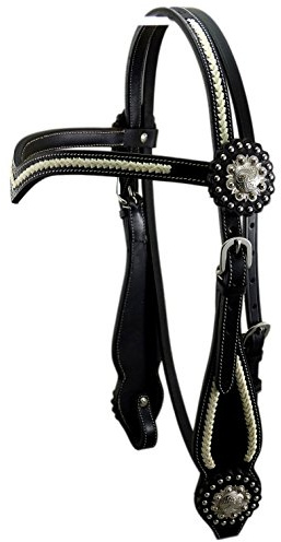Thor Equine Kopfstück Miles Westerntrense mit Rohhaut und Concha, V-Shaped, Schwarz Full