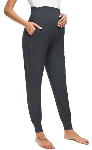 Love2Mi Freizeithose für Schwangere, Umstandsleggings Schwangerschaft Hosen Bequeme Stretch Jogginghose, Dunkelgrau, M