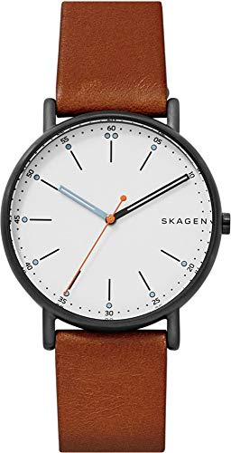 Skagen Signatur Watch for Men, Quartz Three Hand Movement with Leather Strap