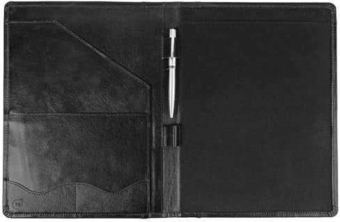 Moonster Professional Portfolio aus Leder Dokumentenmappe A4 - Schreibmappe A4 Format mit Luxus Stift - stilvoller Organizer für Notizblöcke mit Visitenkartenhalter