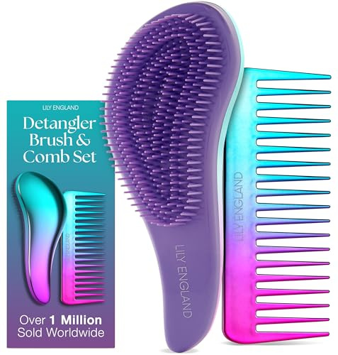 Haarbürste ohne Ziepen und Lockenkamm Set - Schwarz Entwirrbürste und Kamm für Locken, Glattes, Dickes, Dünnes Haar - Die Perfekte Detangler Bürste und Kamm für Frauen und Kinder von Lily England