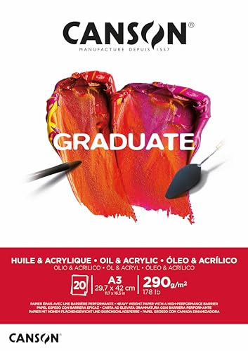 Canson Graduate - C400110381 Öl- und Acrylpapier Block, DIN A3, 20 Blatt, 290 g/m² Weiß