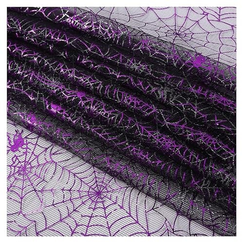 Halloween Stoff Spinnennetz Tüllstoff Meterware Netzstoff Dekostoff Basteln | Spannender Halloween Tüllstoff mit Spinnennetz-Muster schafft eine gruselige Atmosphäre für Partys, Dekoration und Events.