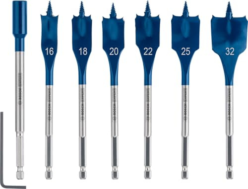 Bosch 7x EXPERT Self Cut Speed Flachfräsbohrer-Sets (für Weichholz, Spanplatte, Ø 16-32 mm, Professional Zubehör Bohrmaschine/Schrauber)