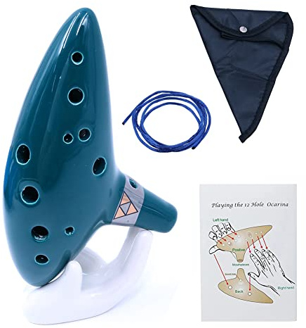 Alnicov Ocarina,12-Loch Alto C Ocarina mit Schnelleinstiegsständer und Schutztasche,Grün