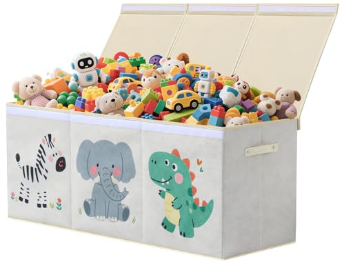 ELUCHANG Aufbewahrungsbox mit Deckel Kinder, 147L Große Faltbare Truhen & Kisten für Kinder, Spielzeugkiste Aufbewahrungsbox für Kinderzimmer,Schlafzimmer, Beige