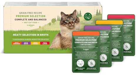by Amazon Katzenfutter, nass, getreidefreies, für ausgewachsene Katzen Fleischauswahl in Gelee, 4.76 kg, 56 Packungen mit 85g (Vorher Lifelong)