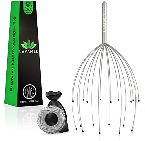 LAVAMED® Kopfmassage Premium Kopfmassage-Gerät - Massagespinne für Kopf - Kopfkrauler mit 20 Massage Armen - Das perfekte Geschenk