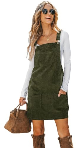 CUPSHE Damen Cord Latzkleid Quadratischer Ausschnitt Taschen Freizeitkleid | Weicher Cordstoff mit praktischen Taschen sorgt für einen lässigen und modernen Alltagslook.