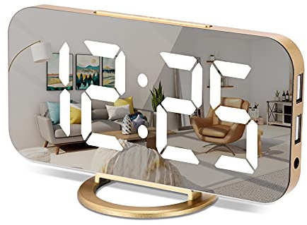 SZELAM Digitaler Wecker, Wecker am Bett, 7-Zoll-LED-Spiegelwecker, mit 2 USB-Ladeanschlüssen, Schlummermodus, automatische Helligkeitsanpassung, einfach einzurichtende Schreibtischuhr für das Heimbür
