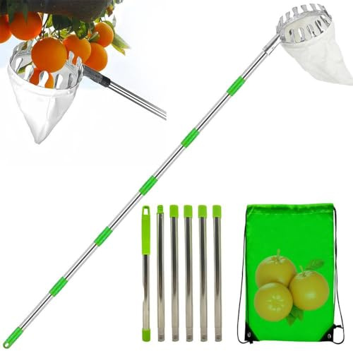 RATSTONE Apfelpflücker,Apfelpflücker Mit Teleskopstiel,Obstpflücker,4.2M Obstpflücker mit Teleskopstiel, Obstpflücker mit leichtem Teleskopstiel aus Edelstahl und Baumwolltasche
