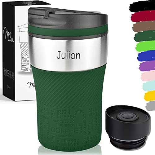 Milu Thermobecher mit Gravur - 210ml - Geschenkidee personalisiertes Geschenk mit Namen Weihnachten für Männer Frauen Mama Papa Freundin (Olivgrün, 210ml)