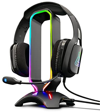 THE G-LAB K-Stand Radon Gaming Kopfhörer Stander - RGB-Hintergrundbeleuchtung, USB-Hub 2 x 2,0, rutschfeste Basis - Universalhalterung für Gamer-Kopfhörer - PC PS4 PS5 Xbox (Schwarz)