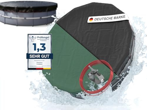 Planenfux® Poolabdeckung rund 366 cm (Für Ø 320-366 cm Becken) | 2-in-1 Abdeckplane Pool aus 200g/m² PE Material | Poolplane Solarplane Rundpool für Sommer & Winter | Ø 420 cm Schwimmbecken Abdeckung