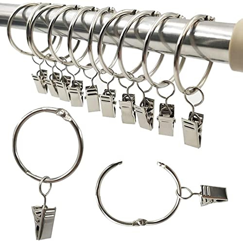Gardinenringe,Vorhanghaken 40 Pieces 35 mm Inner Diameter Ringe Duschvorhang Stainless Hanging Ring,Edelstahl Metal Curtain Clip Rod Curtain Rings with Clips