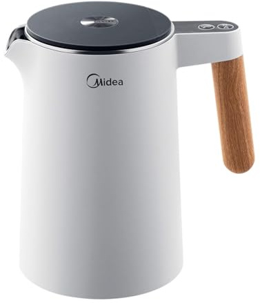 Midea Edelstahl Wasserkocher mit Temperatureinstellung, 45℃-100℃, 1,5 Liter, 2200W Kettle Weiß, Teekocher mit Temperaturanzeige und Sicherheitsfunktionen, BPA frei, Doppelwand Design