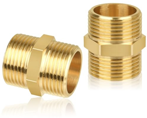 2 Stück Doppelnippel 1 Zoll,Messing Außengewinde(Ø 32.5mm),Doppelnippel Sechskant 1,Verbindungsstück 2 x AG aus Gewindefitting,für Heizung Trinkwasseranlage geeignet,Sanitär und Heimwerkerprojekte