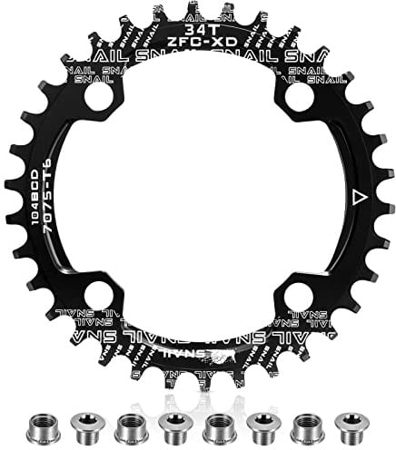 Kettenblatt 104 BCD 32T 34T 36T 38T Schmaler, Breiter Einziger Kettenring mit 4 Stücke Kettenrad Schrauben für Rennräder, BMX MTB Fahrrad (Schwarz, 34T)