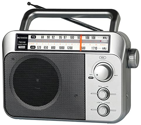 Retekess TR604 AM FM Radio, Tragbares Radio,Netzkabel oder Batteriebetrieb, Großer Knopf, Großer Lautsprecher, Einstellbare Höhen und Bässe, Radios für Senioren,Küche, Für Schlafzimmer