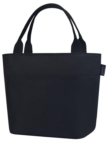 AOSBOS Kühltasche Klein Leicht Lunch Tasche Isoliertasche zur Arbeit Schule Faltbar Wasserdicht Reißverschluss (E-Schwarz)