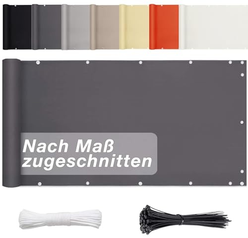 Balkon Sichtschutz Ohne Bohren, Blickdichte (Viele Längen & Höhen Zur Auswahl) Pes Balkonumrandung für Terrasse Garten Zaun, Windschutz UV-Schutz- 50cm x 200cm, Anthrazit