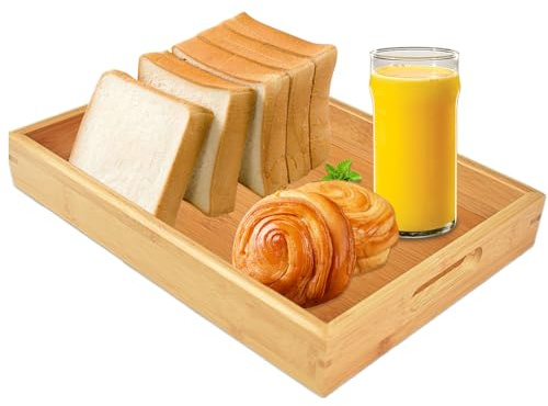 ADERTOS Serviertablett Bambus Tablett Rechteckig Holztablett 30 * 20cm Küchentablett mit Griffen Holz Frühstückstablett Servierplatten Serving Tray für Küche, Esszimmer Café Frühstück Getränke