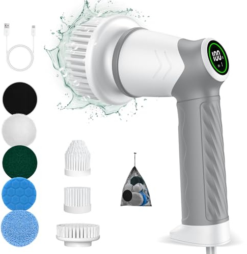 Elektrische Reinigungsbürste, Reinigungsgerät für Haushalt, Kabellos Power Spin Scrubber mit 7 Bürstenköpfen, 2 Speed Integrierte übertragung, Cleaning Brush für Fliesen, Duschen