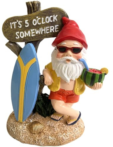 Gartenzwerge Gartendeko für Draußen 13.5cm Lustig Gartenfiguren Gnom Lässiger Zwerg mit Wassermelone Surfbretter passen Besser zum Sommer Wasserdicht Gartenwichtel Figur GNOME für Terasse Balkon