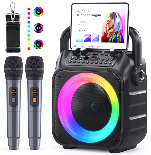 Karaoke Maschine Ankuka Karaoke Anlage mit 2 Mikrofonen Bluetooth Lautsprecher für Erwachsene & Kinder, unterstützt TV/TWS/FM/AUX/USB/TF/Rec/Studiomonitore (Schwarz)