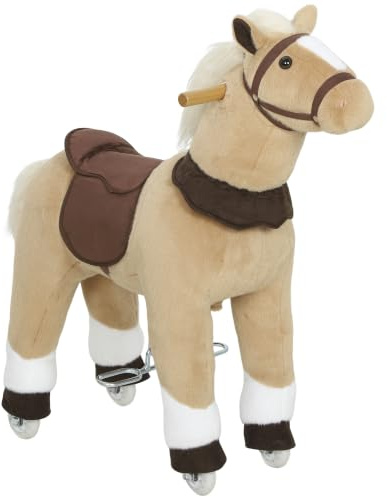 AIYAPLAY Reitpferd mit Sattel Rollen für Kinder 3-5 Jahre 80 cm Braun | Spielpferd zum Reiten, Stehpferd, Plüschpferd, bis 25 kg
