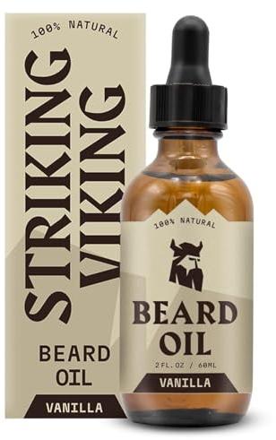 Striking Viking Bartöl Vanille – 60 ml – Wachstumsförderndes Vanille Bartöl Herren mit Argan- & Jojobaöl - Spendet intensive Feuchtigkeit - Reduziert Juckreiz – Tägliche Bart Pflege