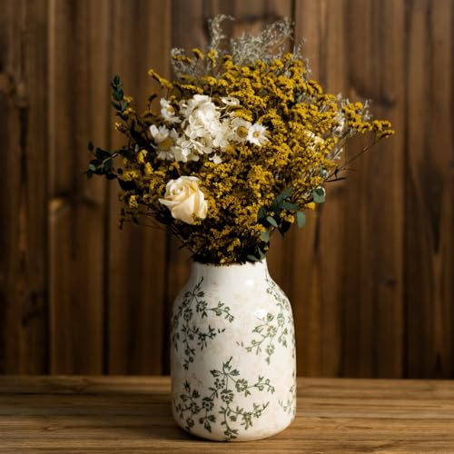 Handgemachte Keramikvase, Große Blumenvase Modern für Deko im Wohnzimmer oder Home Office, Ästhetische Vintage Tischvase im Bauernhausstil